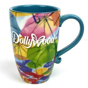 Dollywood Souvenir Coffee Mug Pigeon Forge TN Dolly Parton Floating Umbrella Sky